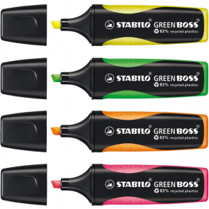 Zvýrazňovače Stabilo Green Boss, fluorescenčné farby, 4 ks